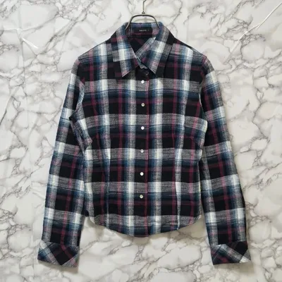 【COMME CA ISM】 長袖ネルシャツ (L) チェック柄 ネイビー系