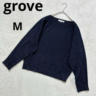 grove ラメニット プルオーバー M ネイビー 長袖 ゆったり