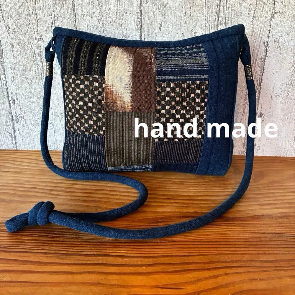 【昭和レトロ】hand made パッチワーク 古布 ショルダーバッグ