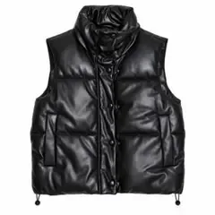 ZARA フェイクレザー パファーベスト ダウンベスト ブラック XS
