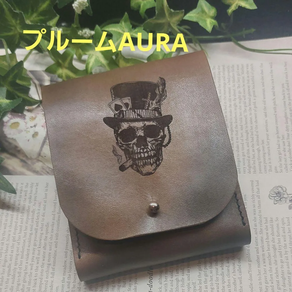 プルームAURA レザーケース (ドクロ茶)ハンドメイド
