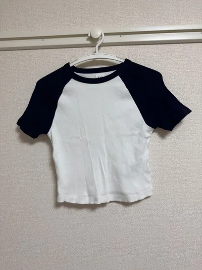 GAP リブTシャツ 半袖 クルーネック ホワイト ネイビー S ラグラン