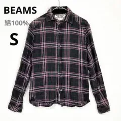 ビームス 長袖 チェック柄 シャツ 綿100 カジュアル ブラック S