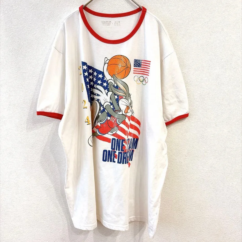 希少✨ルーニーテューンズ リンガーTシャツ プリント 2XL 白 古着 バニー