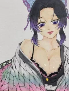 手描きイラスト 原画 ファンアート 胡蝶しのぶ 鬼滅の刃