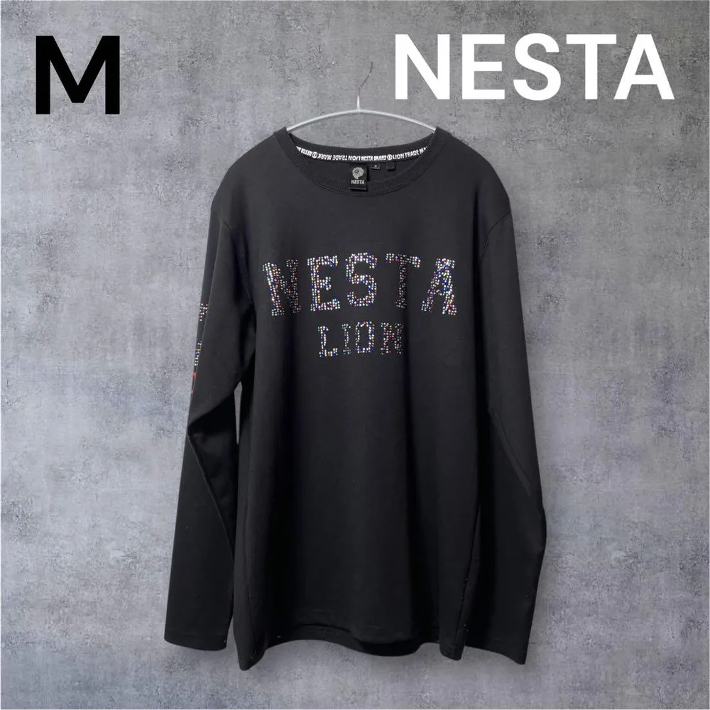 NESTA ブラック M クルーネック レインボーストーン ロゴ 長袖T 秋
