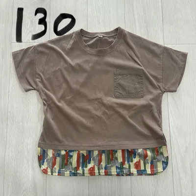キッズ 半袖Tシャツ 130 ブラウン 切り替えデザイン