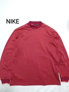 00s NIKE GOLF モックネック 長袖シャツ レッド L 刺繍ロゴ