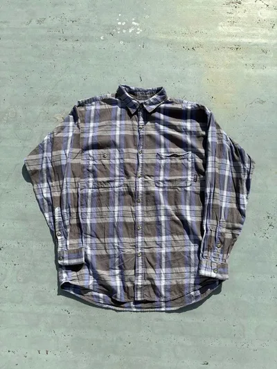 ポルトガル製 patagonia チェックシャツ L パタゴニア ブルー系