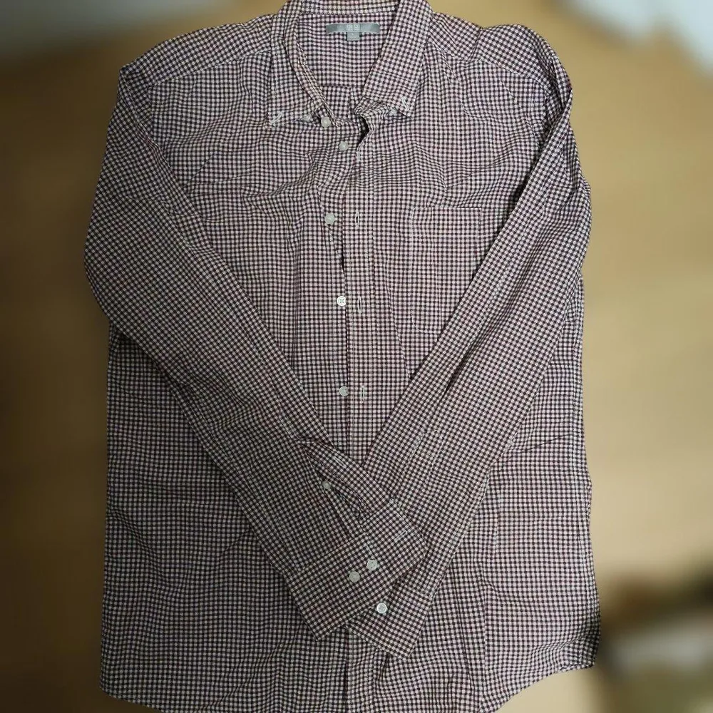 【週末限定セール】UNIQLO チェック柄 長袖シャツ ボルドー L