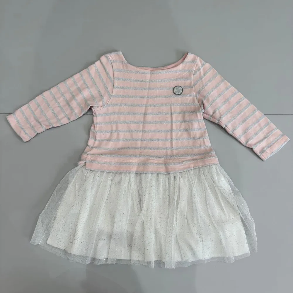 プチバトー ベビー 長袖ワンピース ピンク ボーダー 3ans/95cm