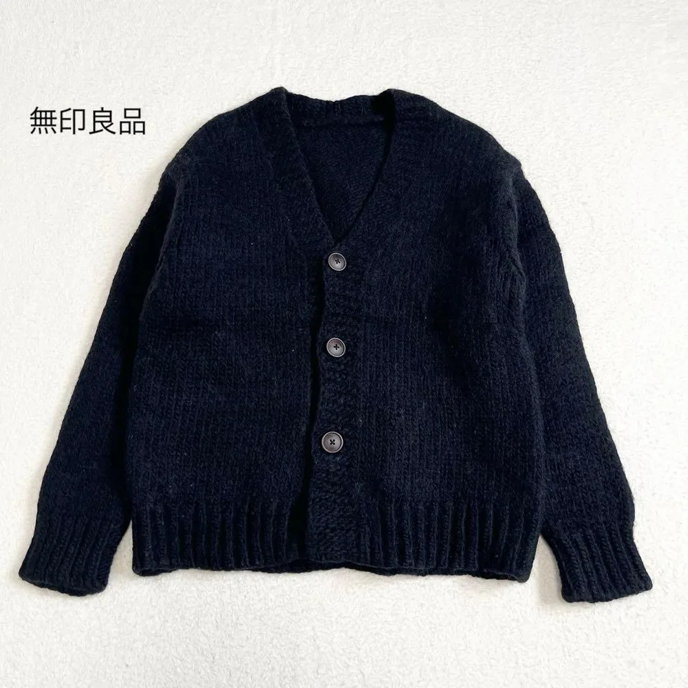 無印良品 MUJI 長袖カーディガン 黒 ウール100% XXS-XS