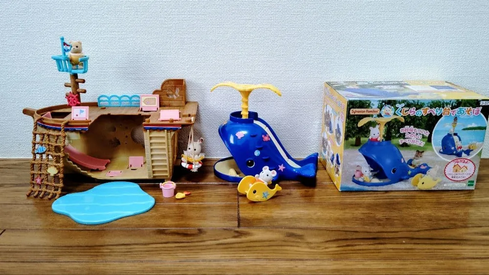 シルバニア.海辺のお船であそぼ&クジラの滑り台+赤ちゃん3体