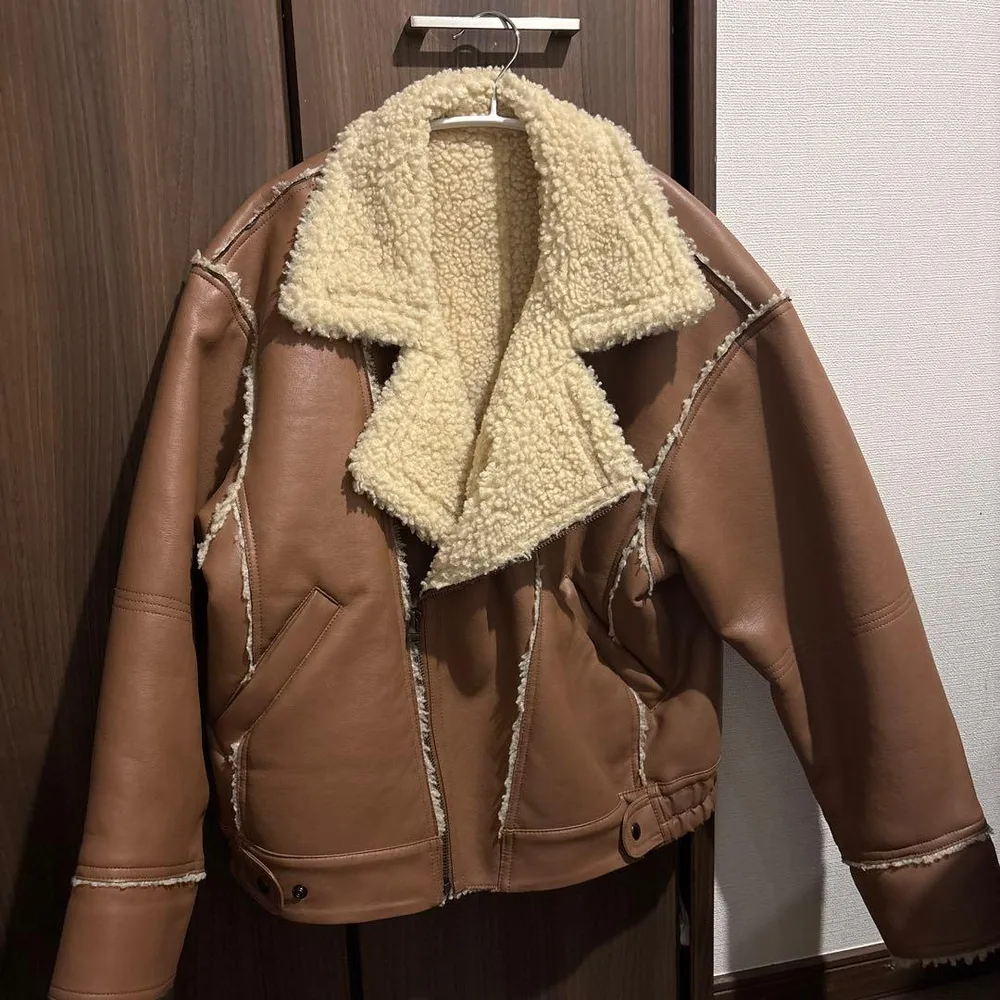 MOUSSY レザージャケット ブラウン ボア