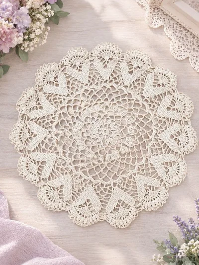 10/25 ハンドメイド レース編み ドイリー 22cm