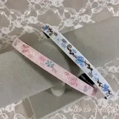 刺繍リボンのカチューシャ ピンク かわいい 花 蝶々 姫 ロリータ キッズ