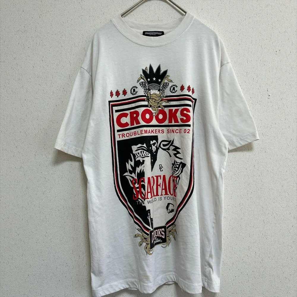 クルックスアンドキャッスルズ Tシャツ クルーネック 半袖 プリント S 白