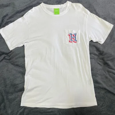 20周年 HUF ハフ 半袖Tシャツ 胸ポケット ポケT ロゴ刺繍 ホワイト