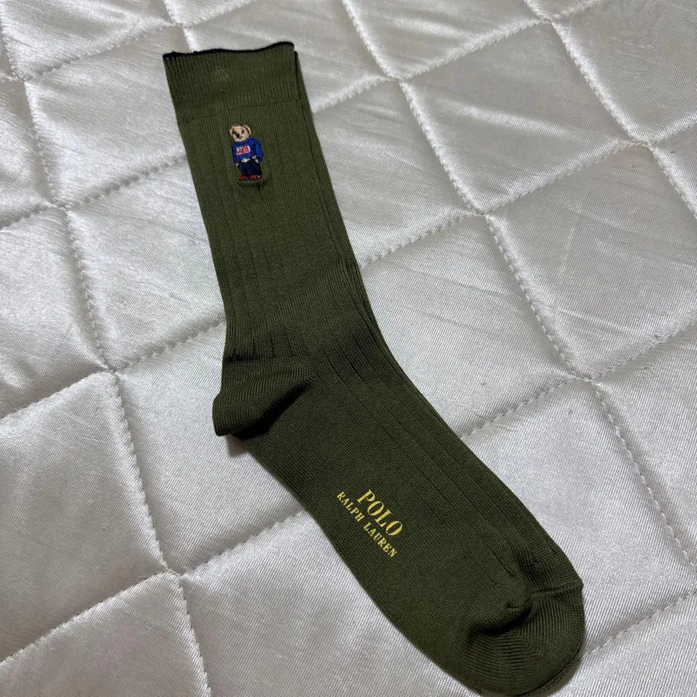 ポロラルフローレン メンズソックス ポロベアー刺繍の靴下 カーキ