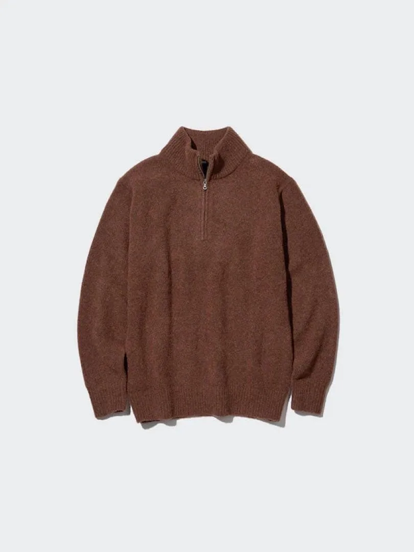 ハーフジップ ニット ブラウン 長袖 UNIQLO
