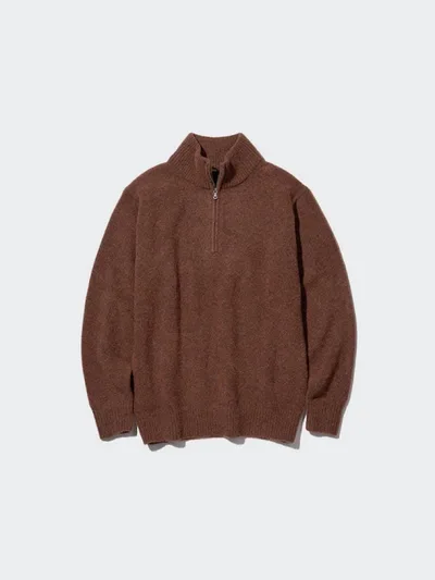 ハーフジップ ニット ブラウン 長袖 UNIQLO