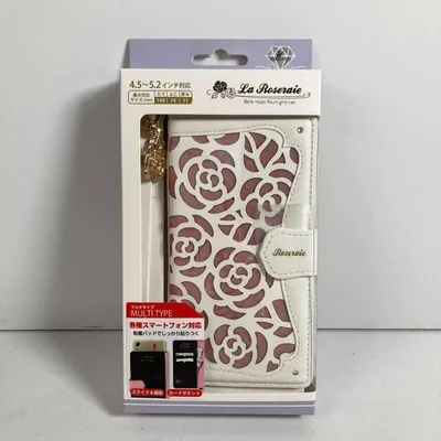 スマホケース 手帳型 マルチ バラ おしゃれ ホワイト×ピンク 36