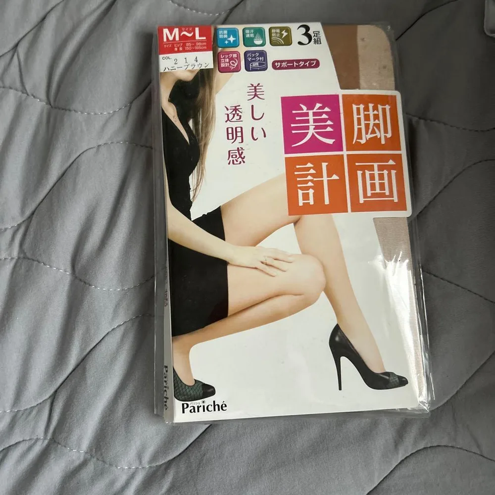 Pariché 美脚計画 ストッキング 3足組 M〜L ハニーブラウン