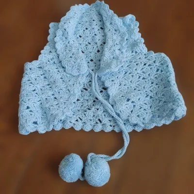 ハンドメイド ベビー用ボレロ かぎ針編み ライトブルー