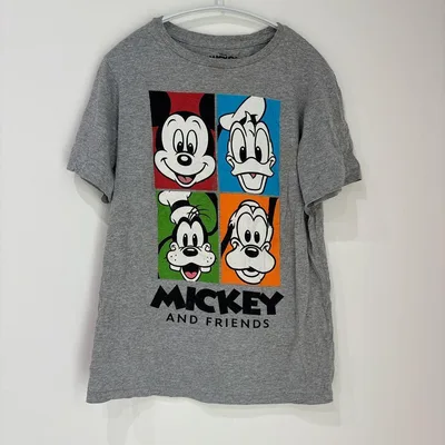 ディズニー Tシャツ クルーネック 半袖 キャラクター XL 灰色 綿 グレー