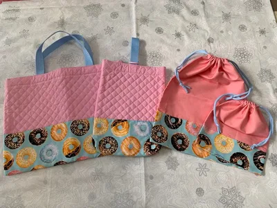 ハンドメイド 入園入学4点セット ドーナツ柄 バッグ 巾着