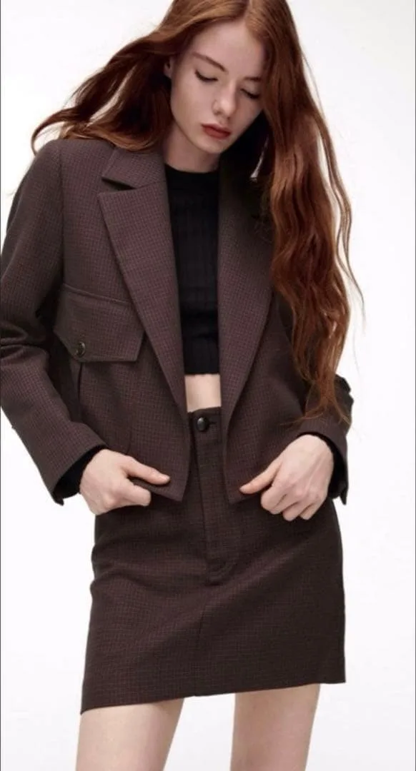 ZARA チェック柄 ショート丈 テーラードジャケット