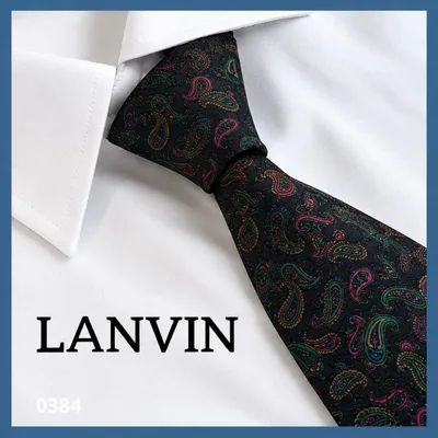 【LANVIN ランバン】シルクネクタイ ペイズリー柄 総柄 ダークグリーン