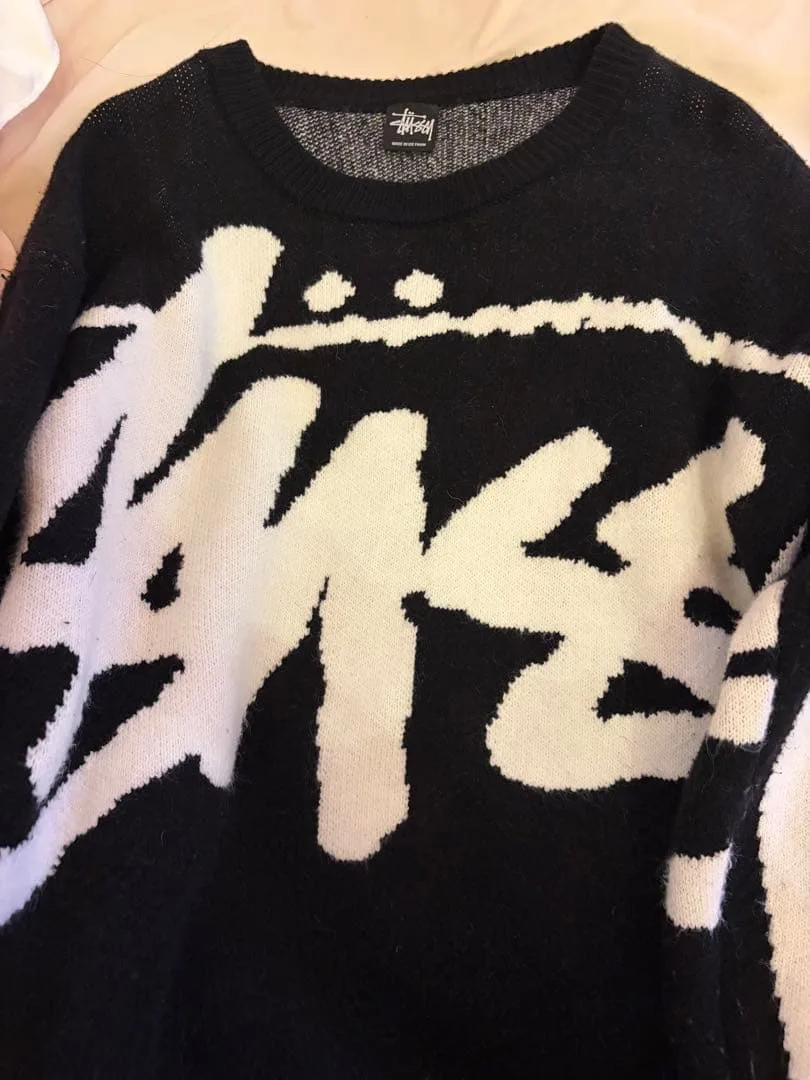 Stussy ビッグロゴ ニット セーター ブラック M