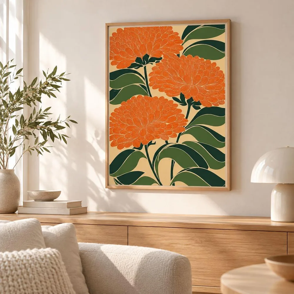 Mid-Century Scandinavian Art Poster Flower Botanical Modern A043