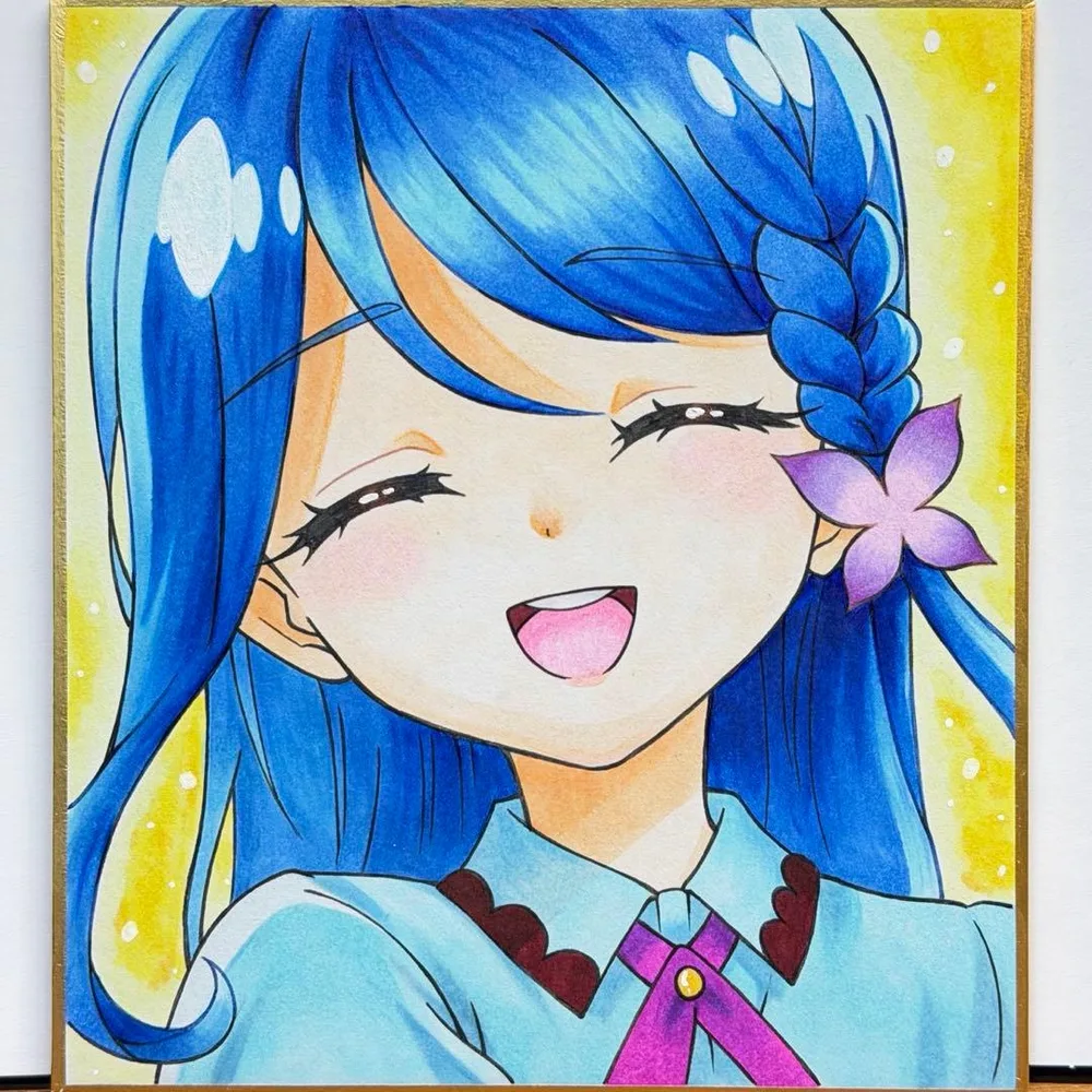 帆羽くれあ 手描きイラスト 色紙 ファンアート