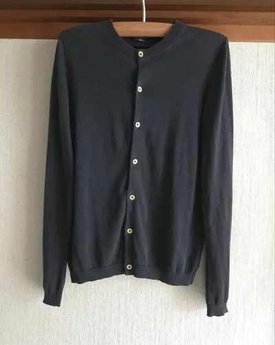 美品 45R オーガニックコットン ニットカーディガン ネイビー45RPM