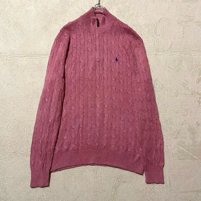 【美品✨】ポロバイラルフローレン ケーブルニット ポニー刺繍 ピンク L