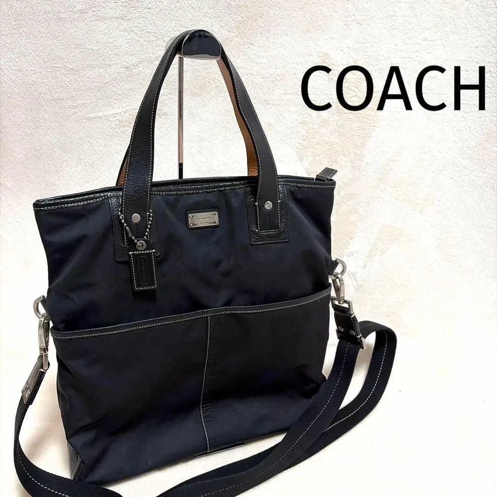 COACH コーチ ナイロン × レザー 2way ショルダーバッグ ブラック