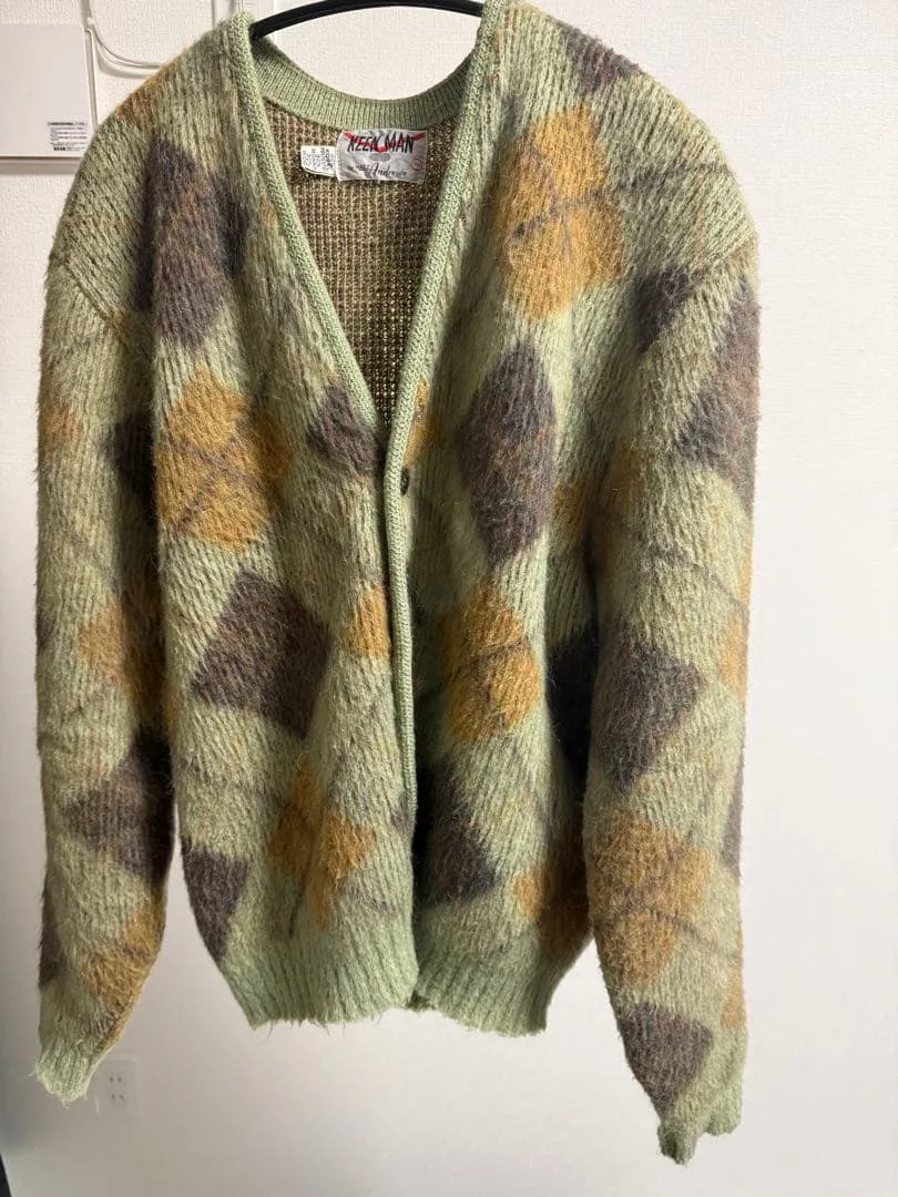 vintage KEEN MAN モヘア混 アーガイル柄 カーディガン M