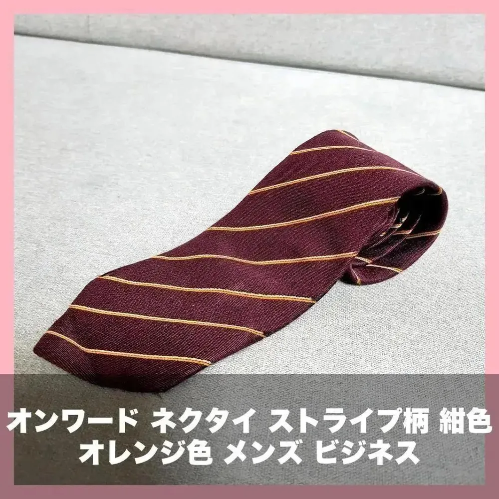 オンワード ネクタイ ストライプ柄 紺色 オレンジ色 メンズ ビジネス