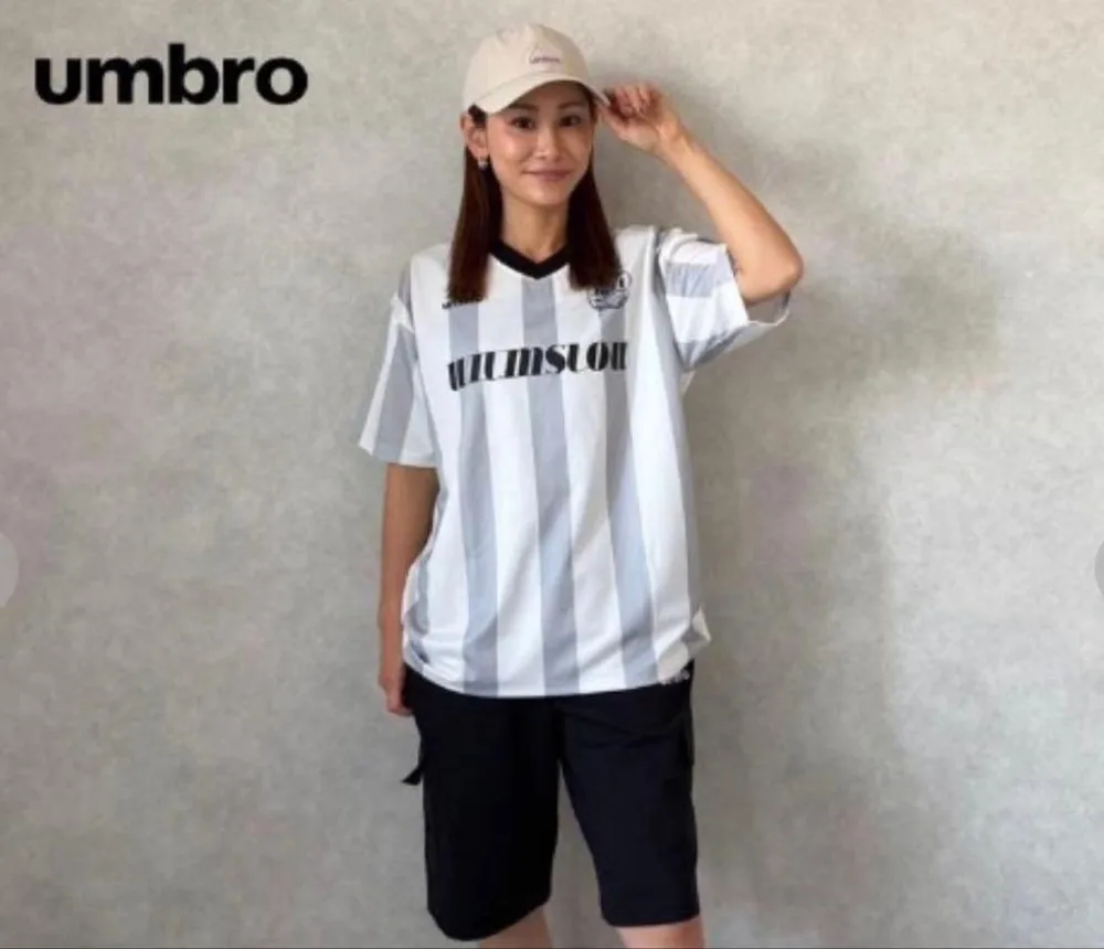 【新品】umburo アンブロ ゲームシャツ Lサイズ グレー ストライプ