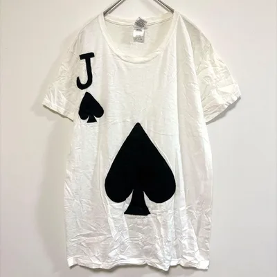 ギルダン 半袖 Tシャツ クルーネック トランプ L 白 綿 デイリー 海外古着