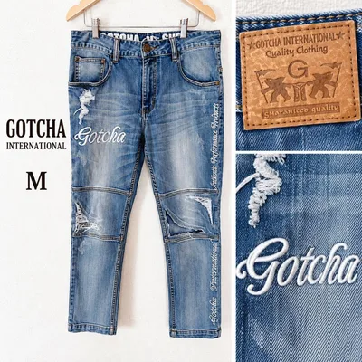 GOTCHA ガッチャ ダメージデニム M 刺繍ロゴ ジーンズ メンズ