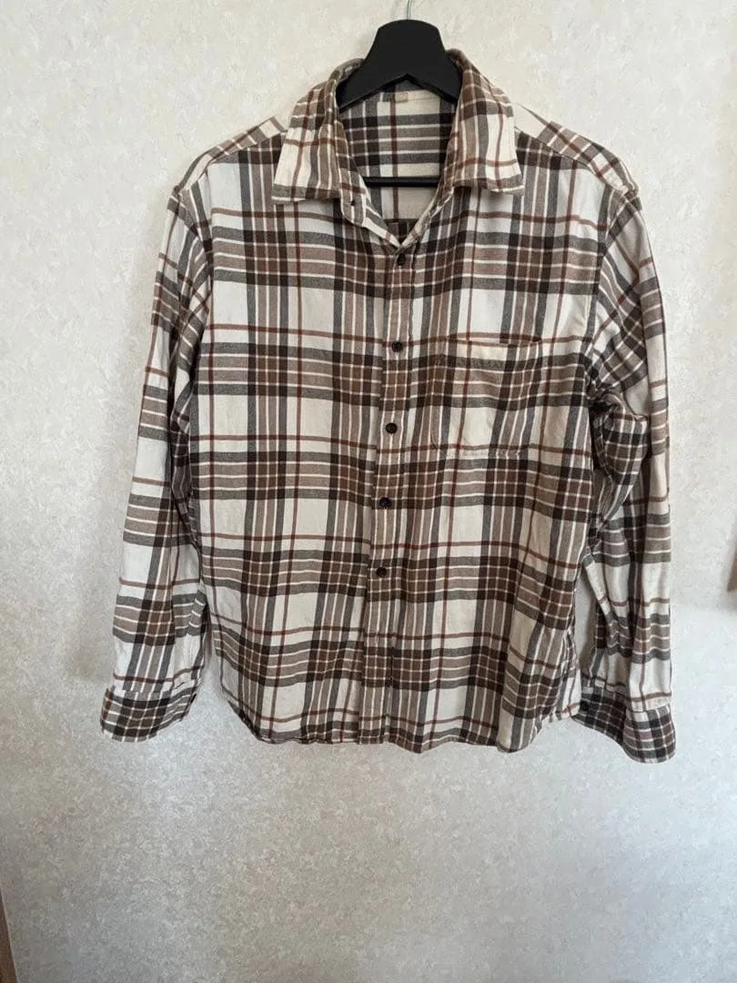 チェック柄 長袖シャツ ブラウン系 Lサイズ