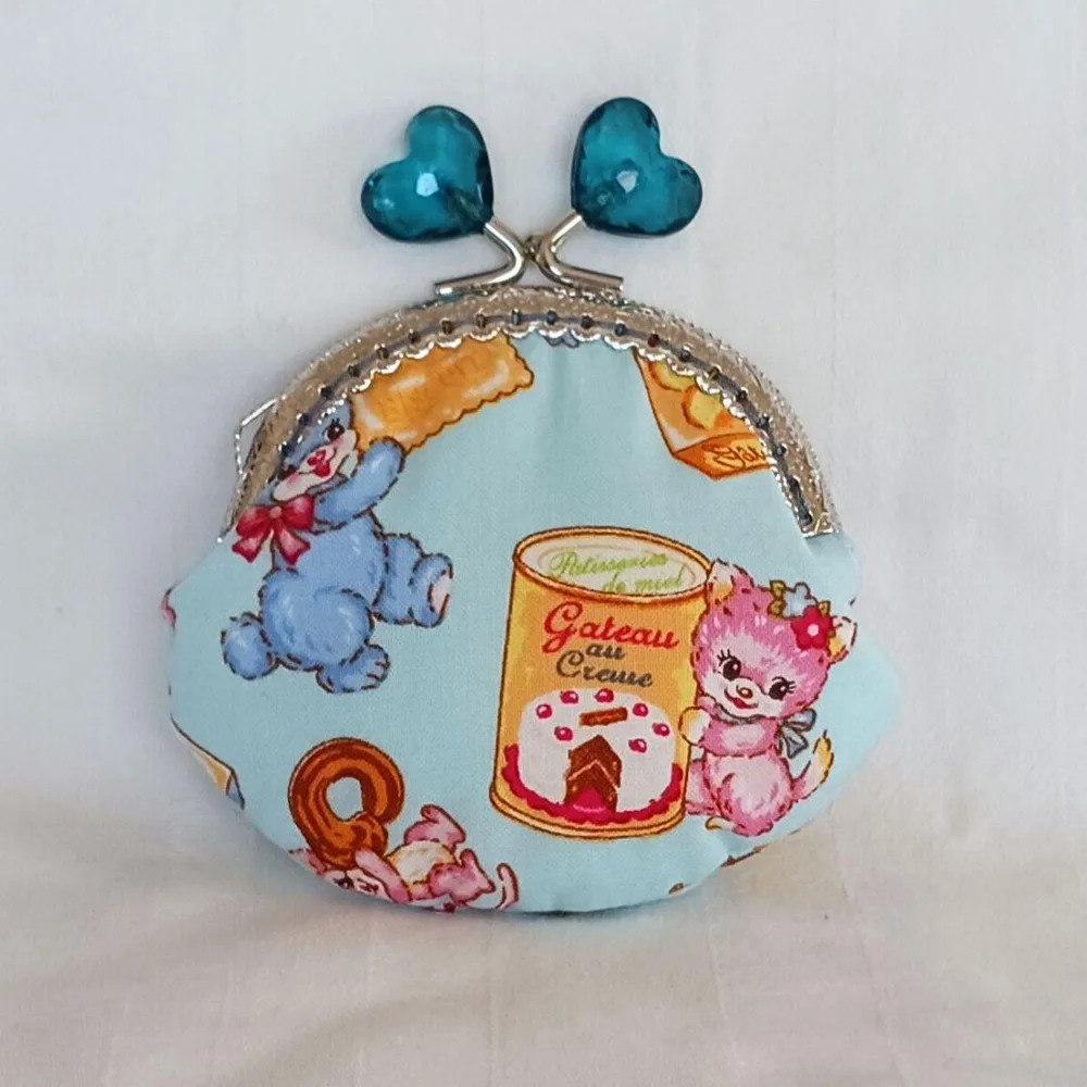がま口 レトロアニマル コインケース がま口財布 ハンドメイド ピルケース 水玉