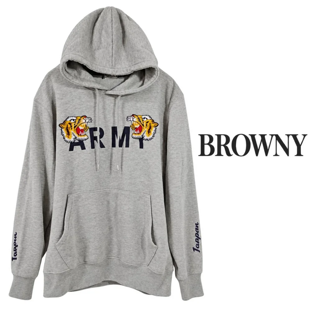 BROWNY ARMY 虎刺繍 プルオーバーパーカー グレー M