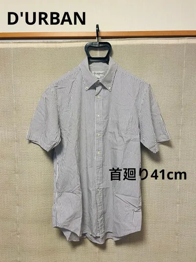 ダーバンメンズ 半袖ドレスシャツ ストライプ ボタンダウン 首廻り41