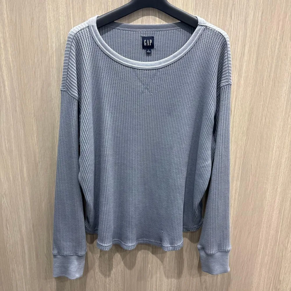 GAP ギャップ ワッフル 長袖カットソー ロンT ブルーグレー L