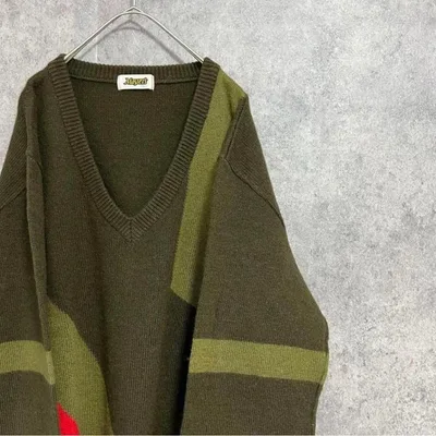 90s vintage 柄ニット メンズLL 古着 個性派 アクリル