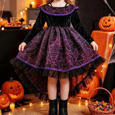 ハロウィン コスプレ 魔女 帽子付き 2点セット ドレス ワンピース 441